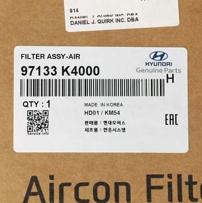 Genuine Hyundai Cabin Air Filter 97133-K4000
