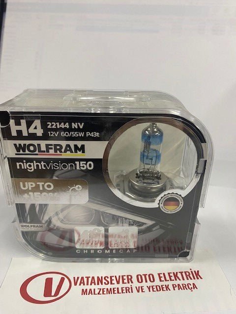 WOLFRAM 22144 NV H4 12V 60/55W P43t NIGHT VISION+%150 DHA FAZLA + %20 DAHA FAZLA BEYAZ IŞIK
